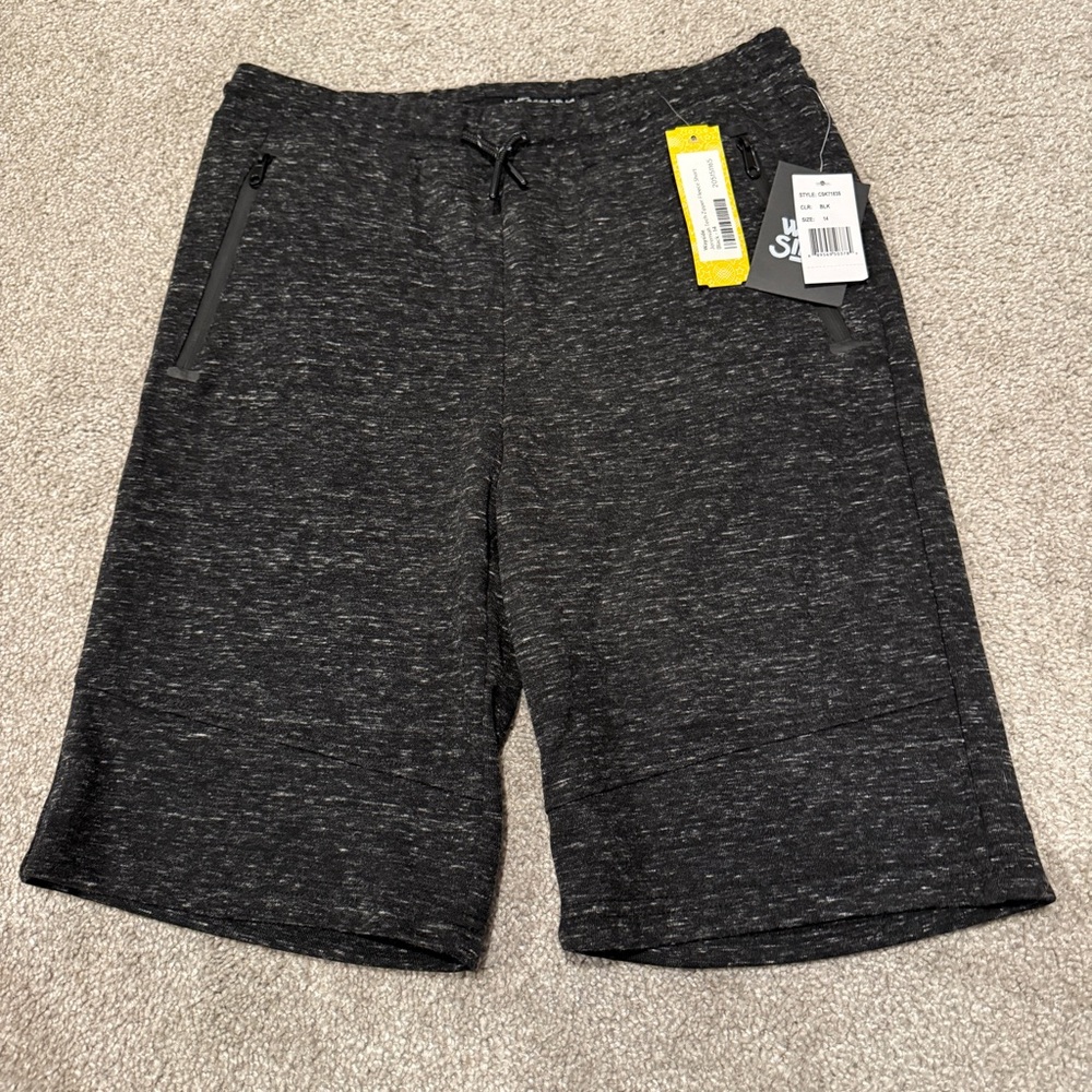 NWT Wayside Jeremiah Tech Zipper Fleece Shorts Black Stitch Fix Boys Size 14